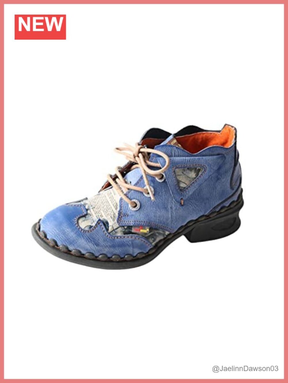 TMA EYES Women's Leather Ankle Boots Lace-Up Patchwork Fashion Shoes